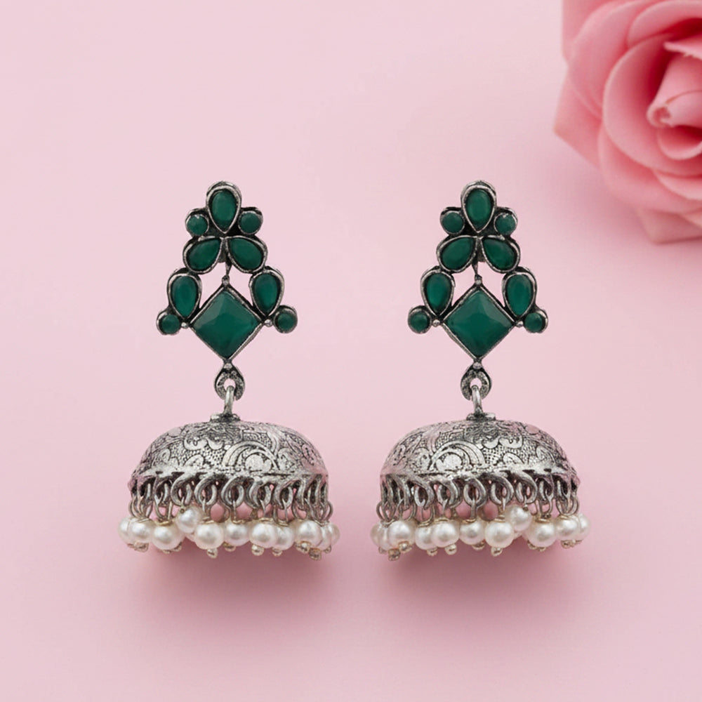 Dazzle Dome pral jhumki earrings (Green)