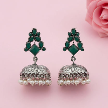 Dazzle Dome pral jhumki earrings (Green)