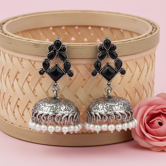 Dazzle Dome pral jhumki earrings (Black)