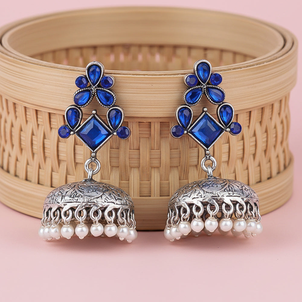 Dazzle Dome pral jhumki earrings (Blue)