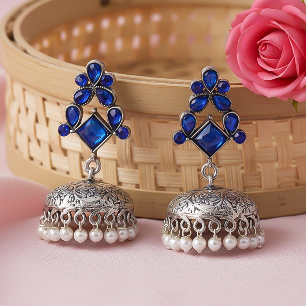 Dazzle Dome pral jhumki earrings (Blue)