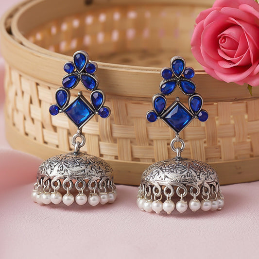 Dazzle Dome pral jhumki earrings (Blue)