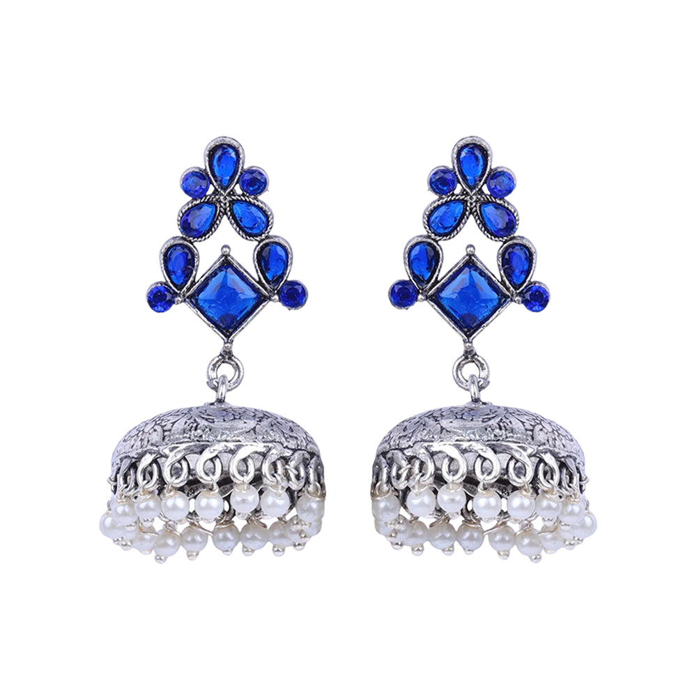 Dazzle Dome pral jhumki earrings (Blue)