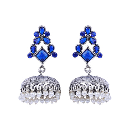 Dazzle Dome pral jhumki earrings (Blue)