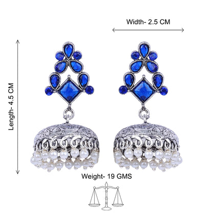 Dazzle Dome pral jhumki earrings (Blue)