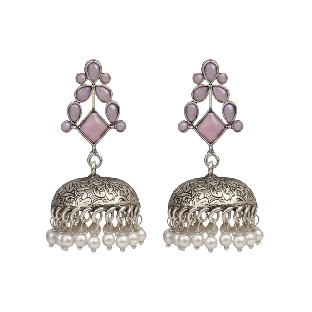 Dazzle Dome pral jhumki earrings (Baby Pink)