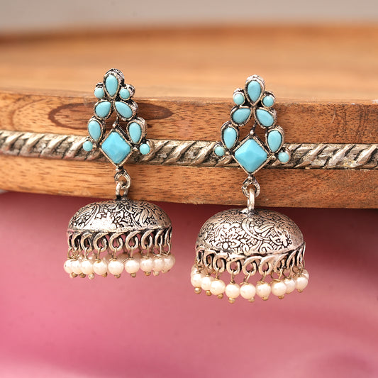 Dazzle Dome pral jhumki earrings (Sky Blue)