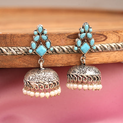 Dazzle Dome pral jhumki earrings (Sky Blue)
