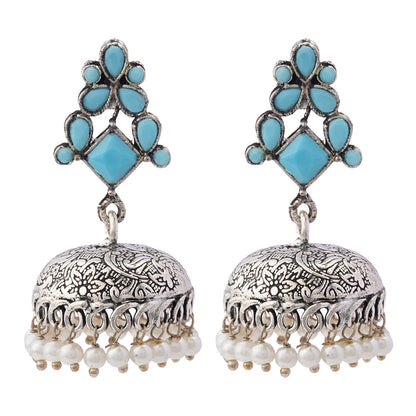 Dazzle Dome pral jhumki earrings (Sky Blue)