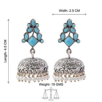 Dazzle Dome pral jhumki earrings (Sky Blue)