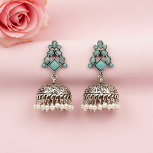 Dazzle Dome pral jhumki earrings (Mint)