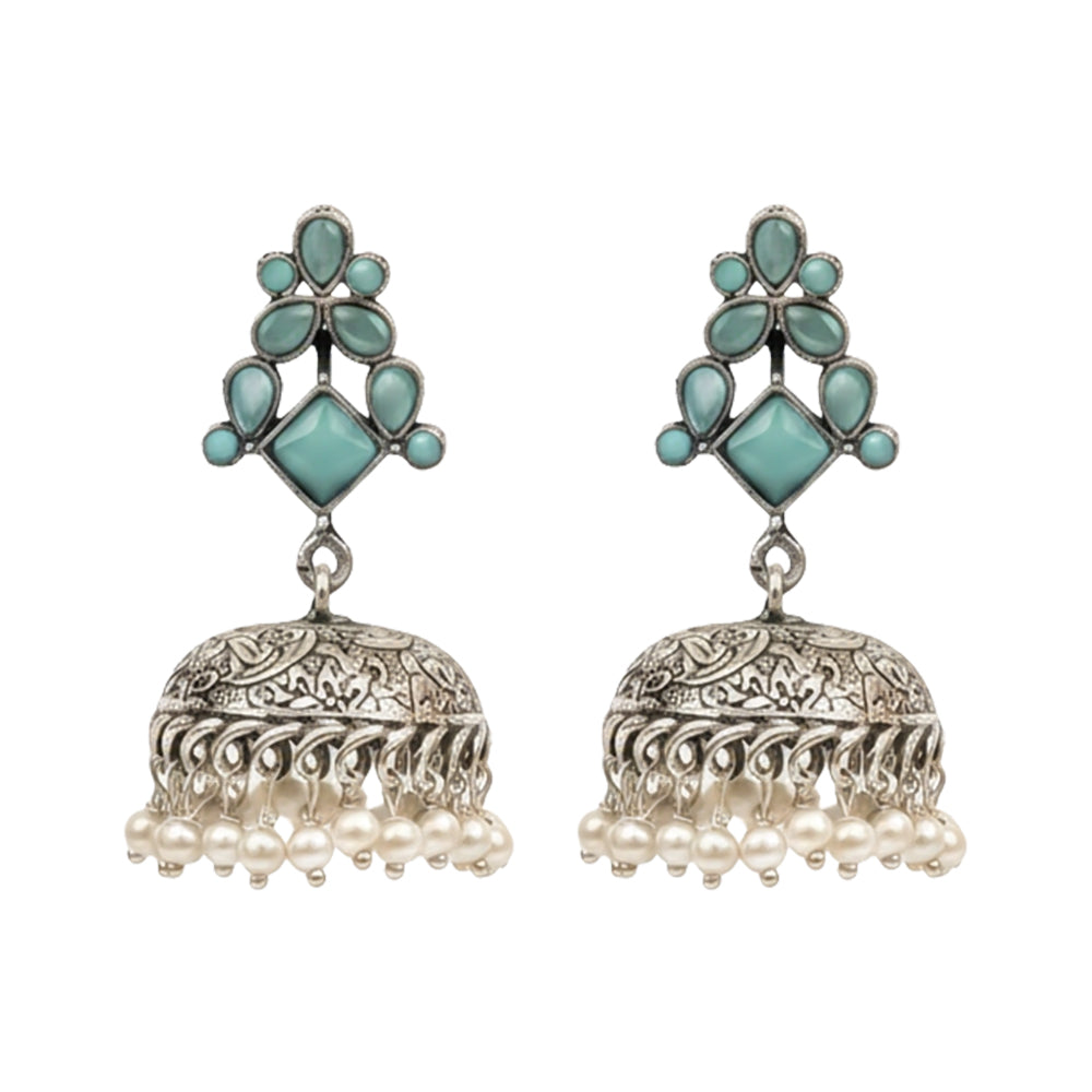 Dazzle Dome pral jhumki earrings (Mint)