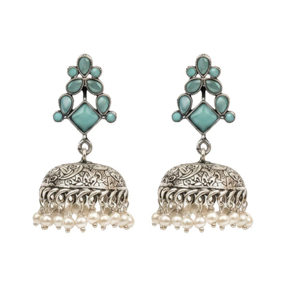 Dazzle Dome pral jhumki earrings (Mint)