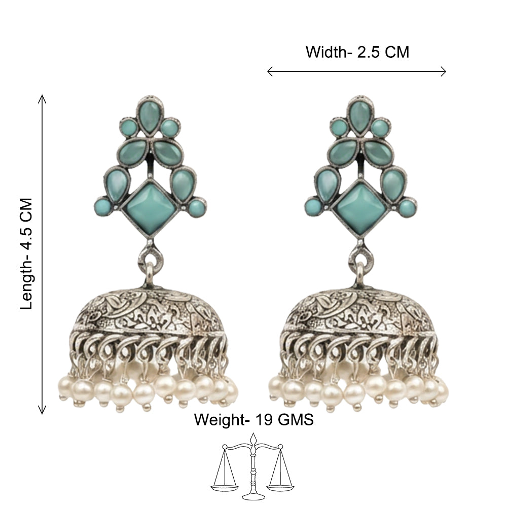 Dazzle Dome pral jhumki earrings (Mint)