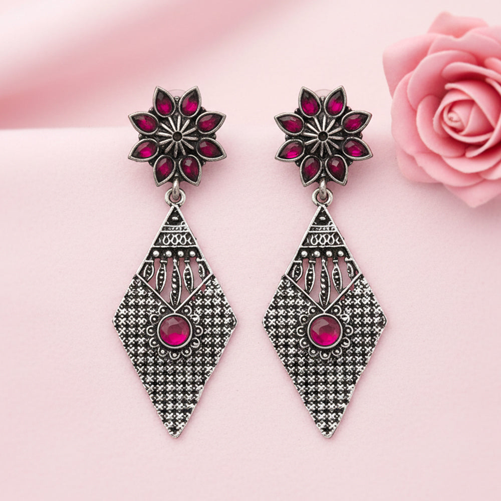 Kite delight stone studded dangler earrings (Red)