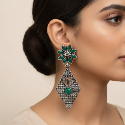 Kite delight stone studded dangler earrings (Green)
