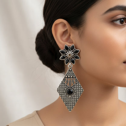 Kite delight stone studded dangler earrings (Black)