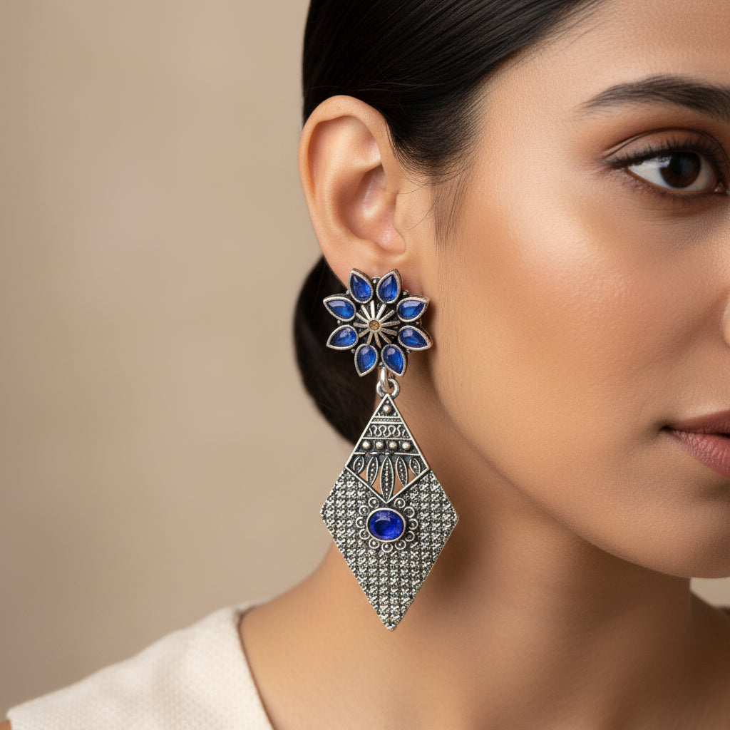 Kite delight stone studded dangler earrings (Blue)