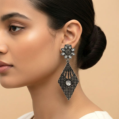 Kite delight stone studded dangler earrings (White)