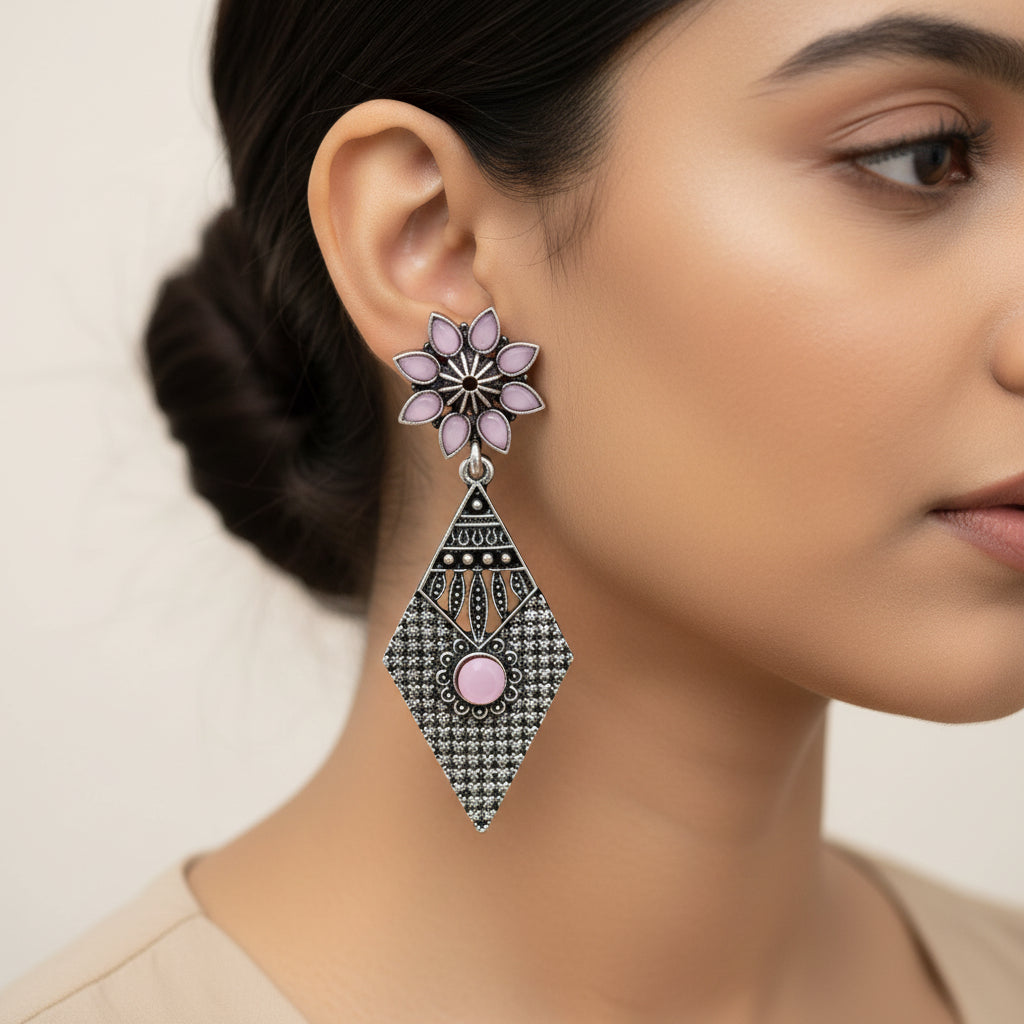 Kite delight stone studded dangler earrings (Baby Pink)