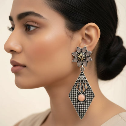 Kite delight stone studded dangler earrings (Light Orange)