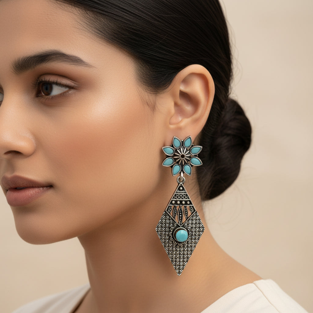 Kite delight stone studded dangler earrings (Mint)