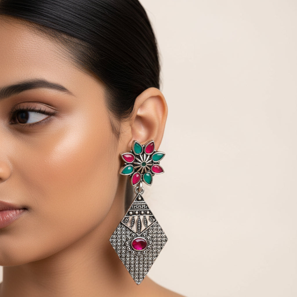 Kite delight stone studded dangler earrings (Multicolored)