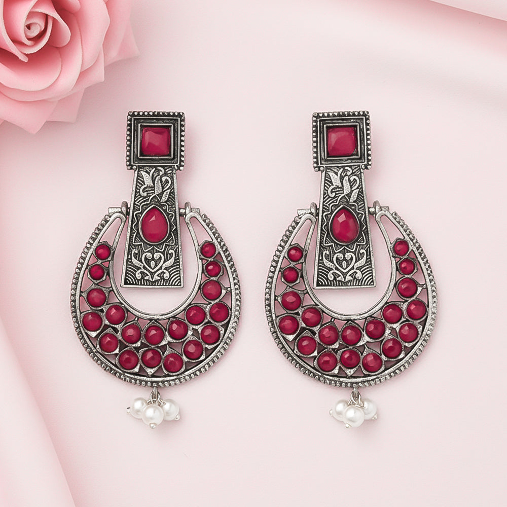Moonfall stone studded dangler earrings (Red)