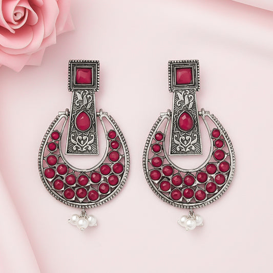 Moonfall stone studded dangler earrings (Red)