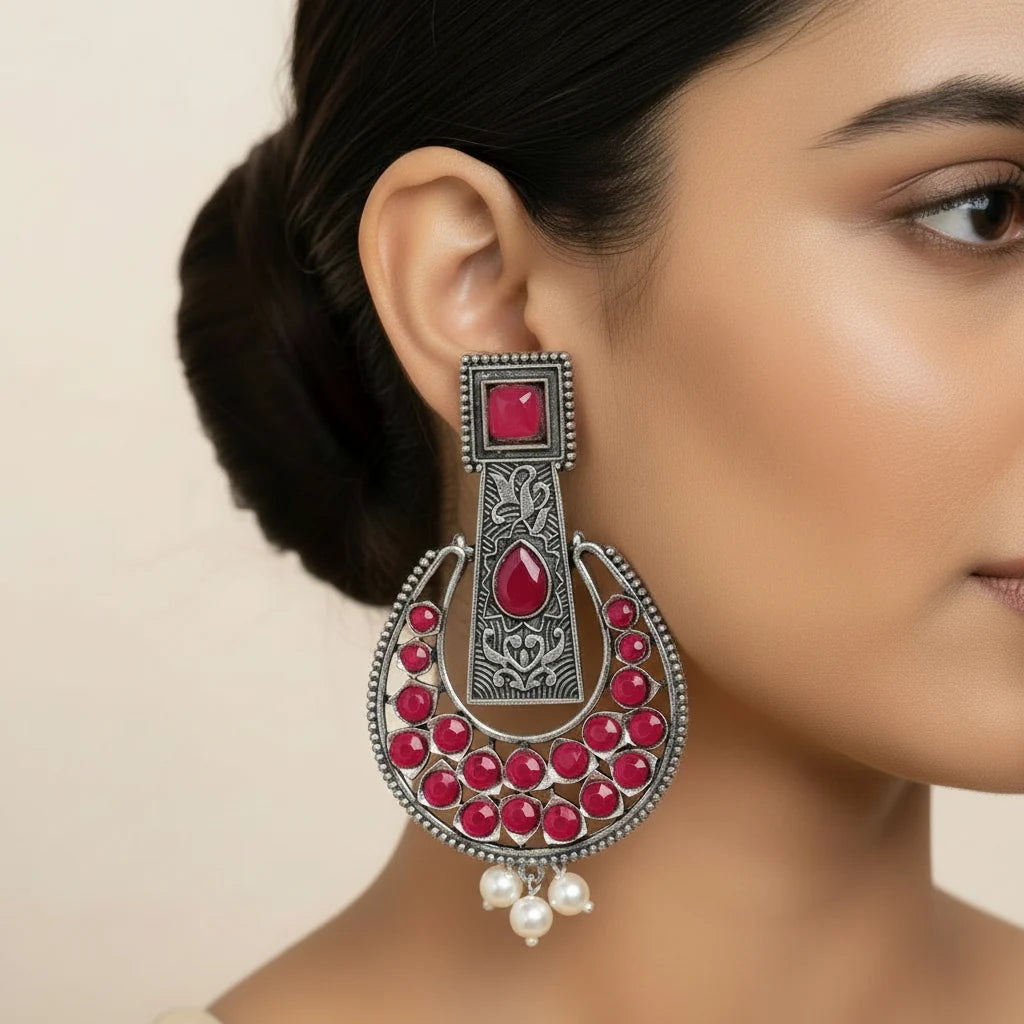 Peacock glow stone studded dangler & Moonfall stone studded dangler Combo set