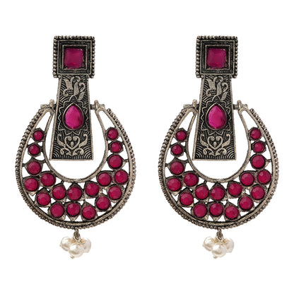 Moonfall stone studded dangler earrings (Red)
