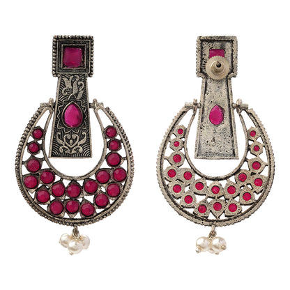 Moonfall stone studded dangler earrings (Red)