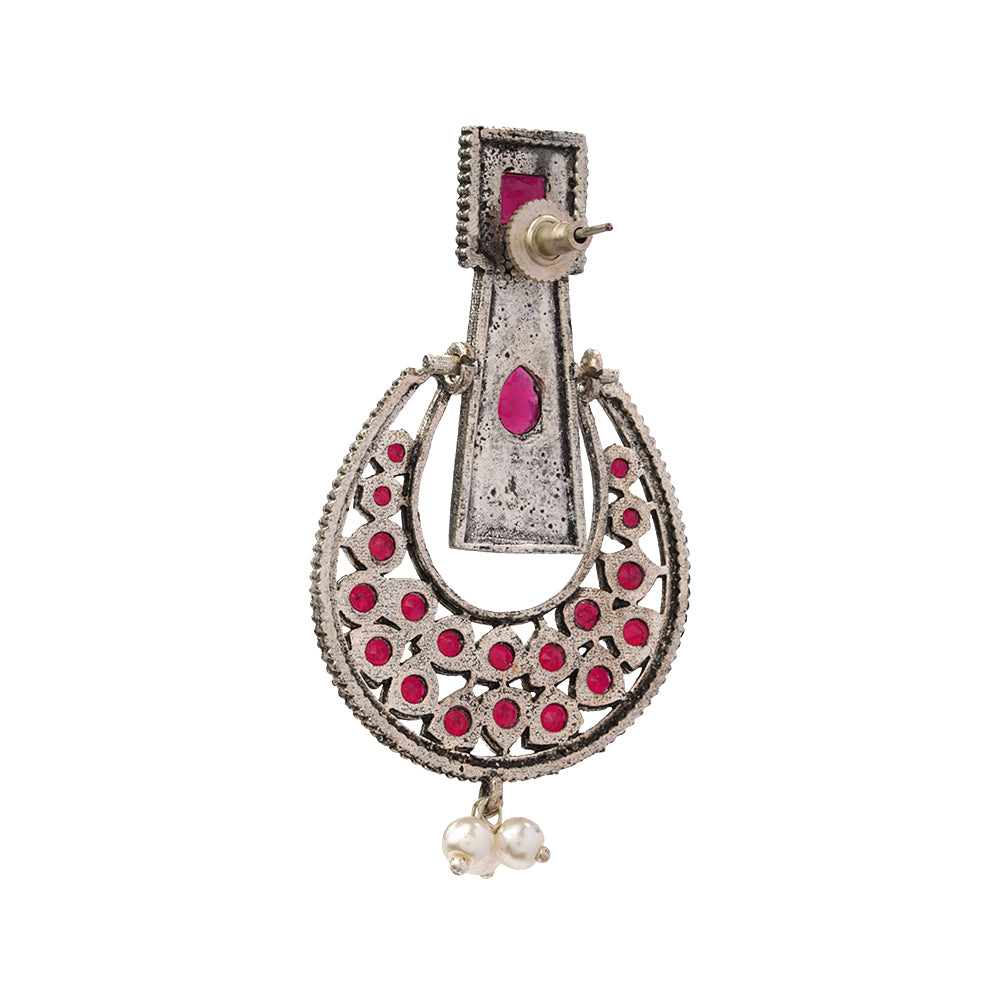 Moonfall stone studded dangler earrings (Red)