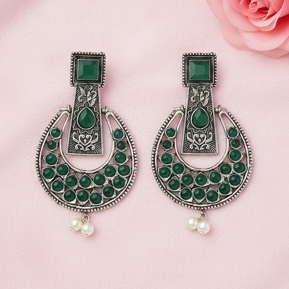 Moonfall stone studded dangler earrings (Green)