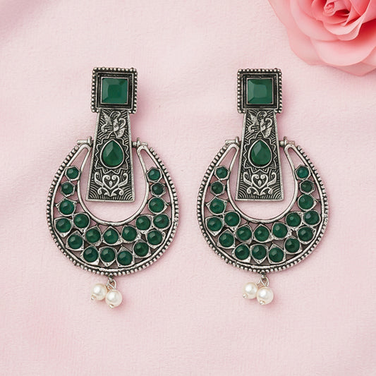 Moonfall stone studded dangler earrings (Green)