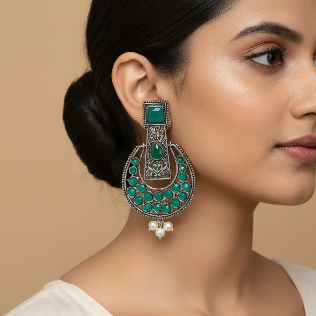 Peacock glow stone studded dangler & Moonfall stone studded dangler Combo set