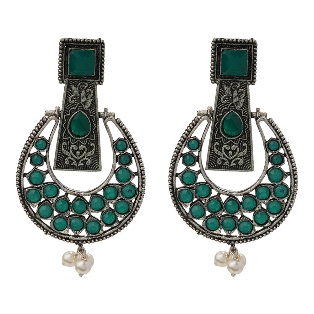 Moonfall stone studded dangler earrings (Green)