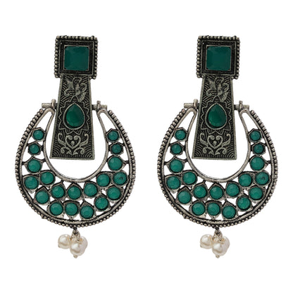 Moonfall stone studded dangler earrings (Green)