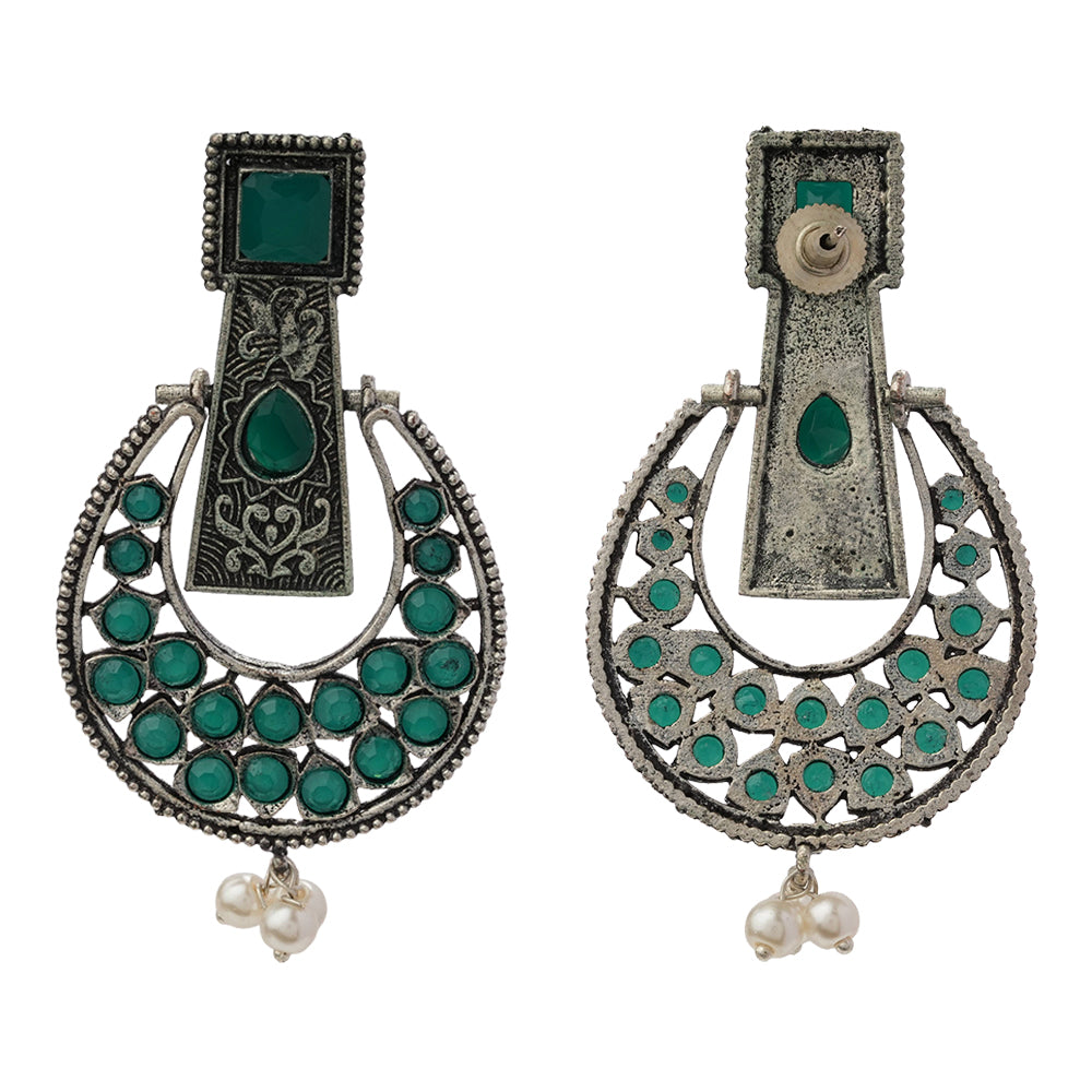 Moonfall stone studded dangler earrings (Green)