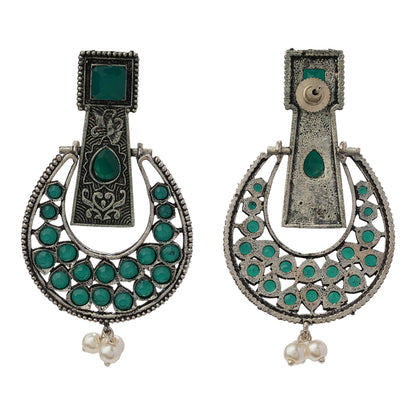 Moonfall stone studded dangler earrings (Green)