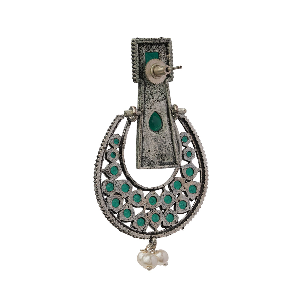 Moonfall stone studded dangler earrings (Green)