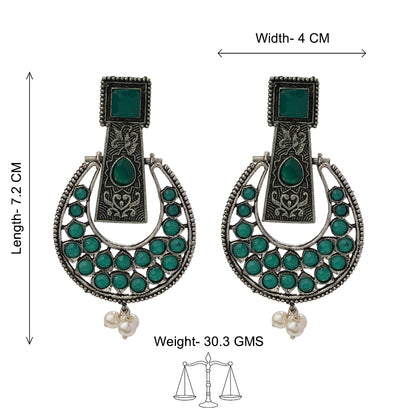 Moonfall stone studded dangler earrings (Green)