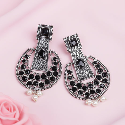 Moonfall stone studded dangler earrings (Black)