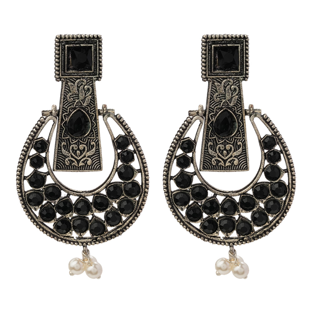 Moonfall stone studded dangler earrings (Black)