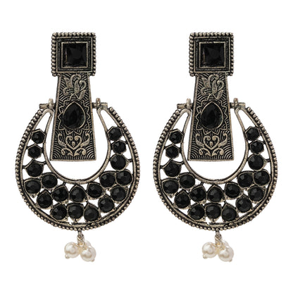 Moonfall stone studded dangler earrings (Black)