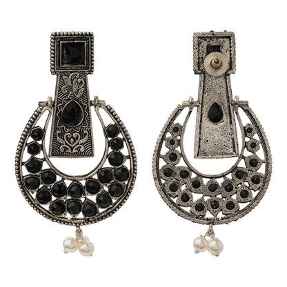 Moonfall stone studded dangler earrings (Black)
