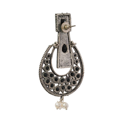 Moonfall stone studded dangler earrings (Black)