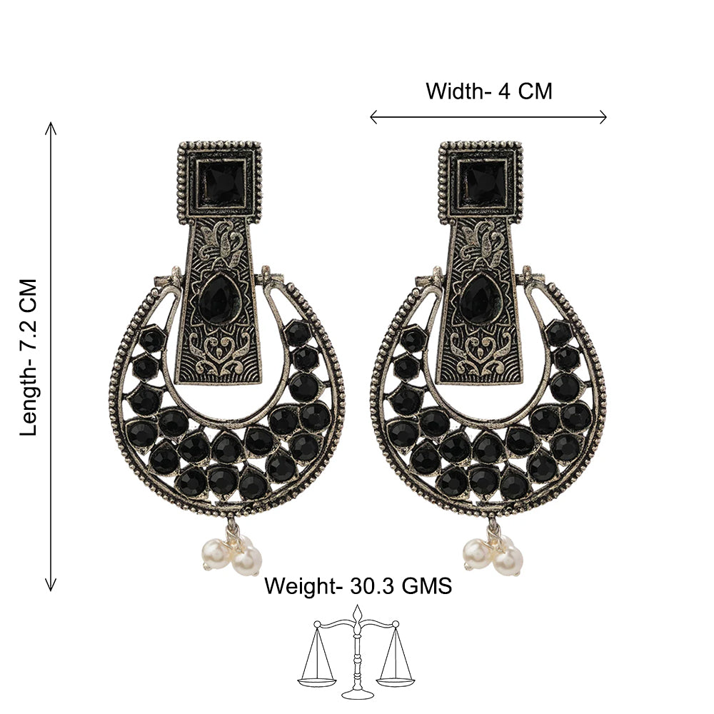 Moonfall stone studded dangler earrings (Black)