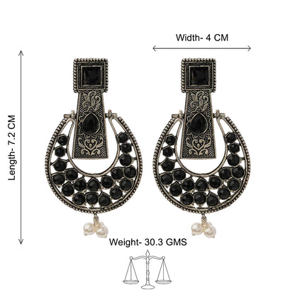 Moonfall stone studded dangler earrings (Black)