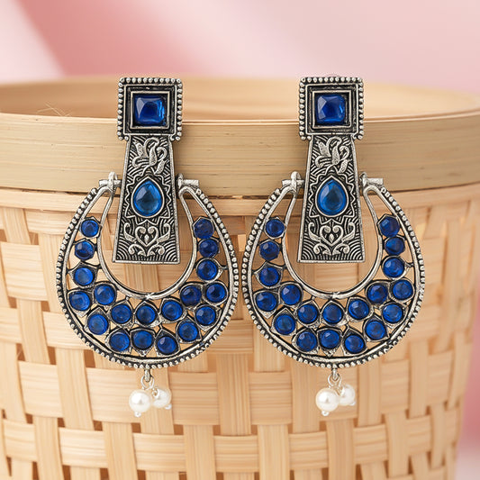 Moonfall stone studded dangler earrings (Blue)